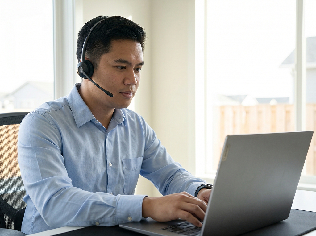 Filipino offshore contracts administrator working at their desk in the Philippines